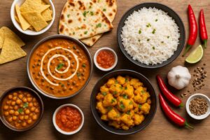 Indian Feast on Rustic Table